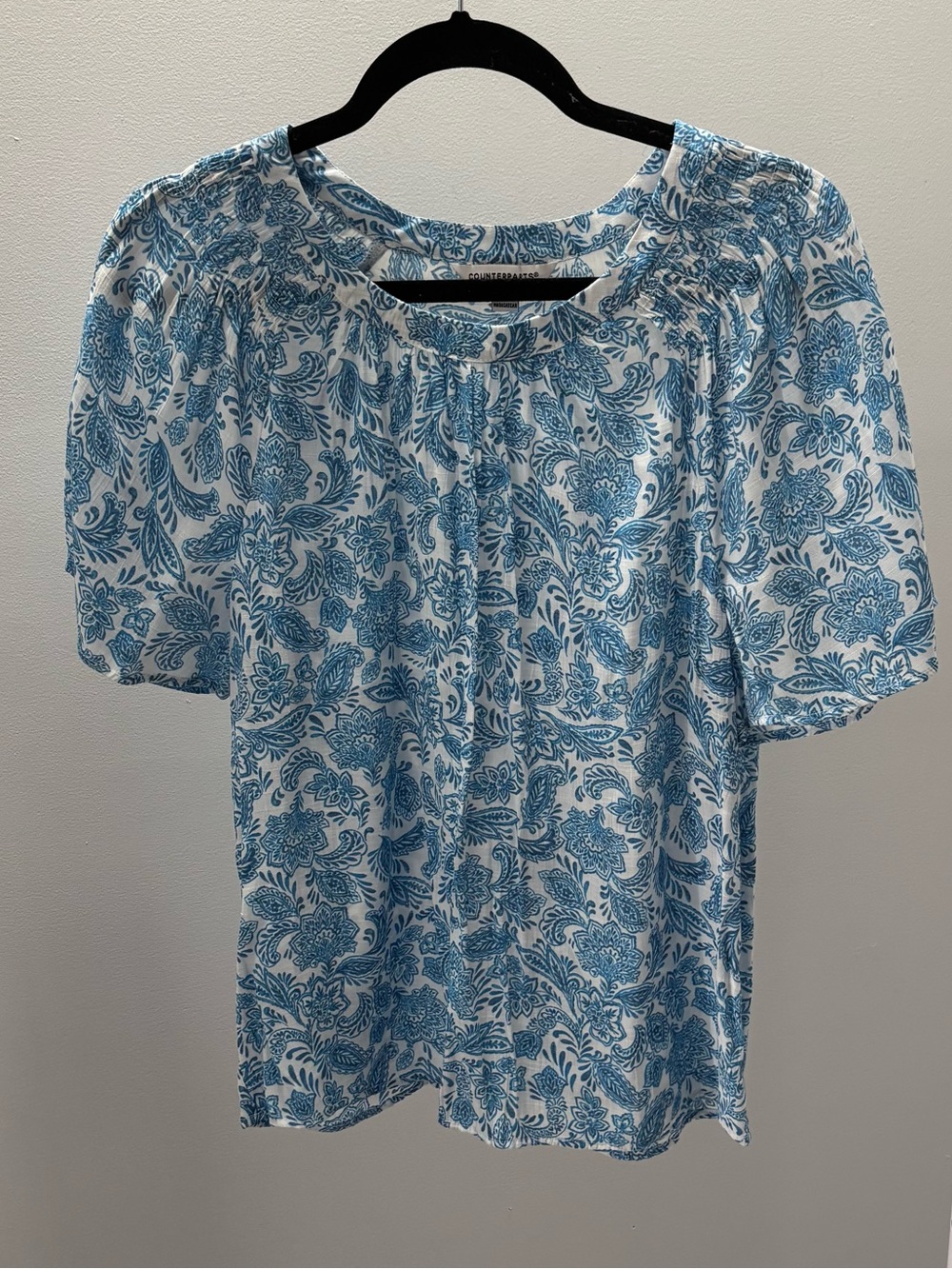Counterparts Blue & White Floral Paisley Puff Sleeve Blouse